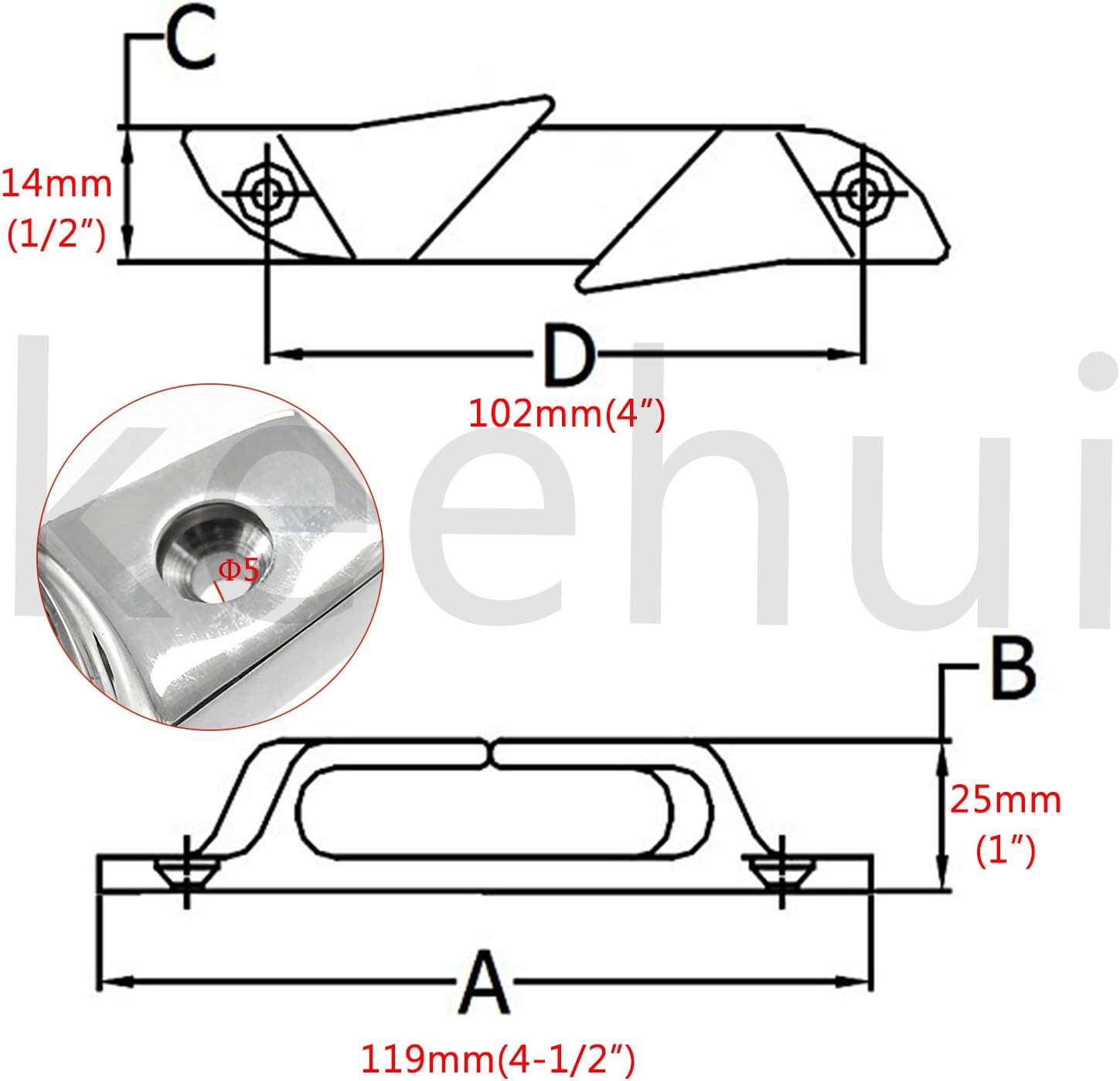 BRAND, CATEGORY, DECK HARDWARE, KEEHUI, keehui Heavy Dudy Marine Grade 316 Stainless 2PCS of Right and Left 3 Holes 4-1/2"(119mm) or 6"(152mm) Boat Angled Bow Chocks Yacht Deck Dock Mooring Rope Cleat chock