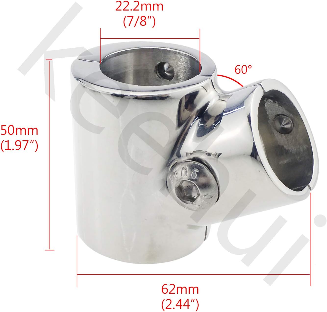 BRAND, CATEGORY, DECK HARDWARE, KEEHUI, keehui Heavy Duty 316SS Boat Hand Rail Fitting- Polished 60 Degree T/Tee Hinged/Split Fitting 7/8" Tube